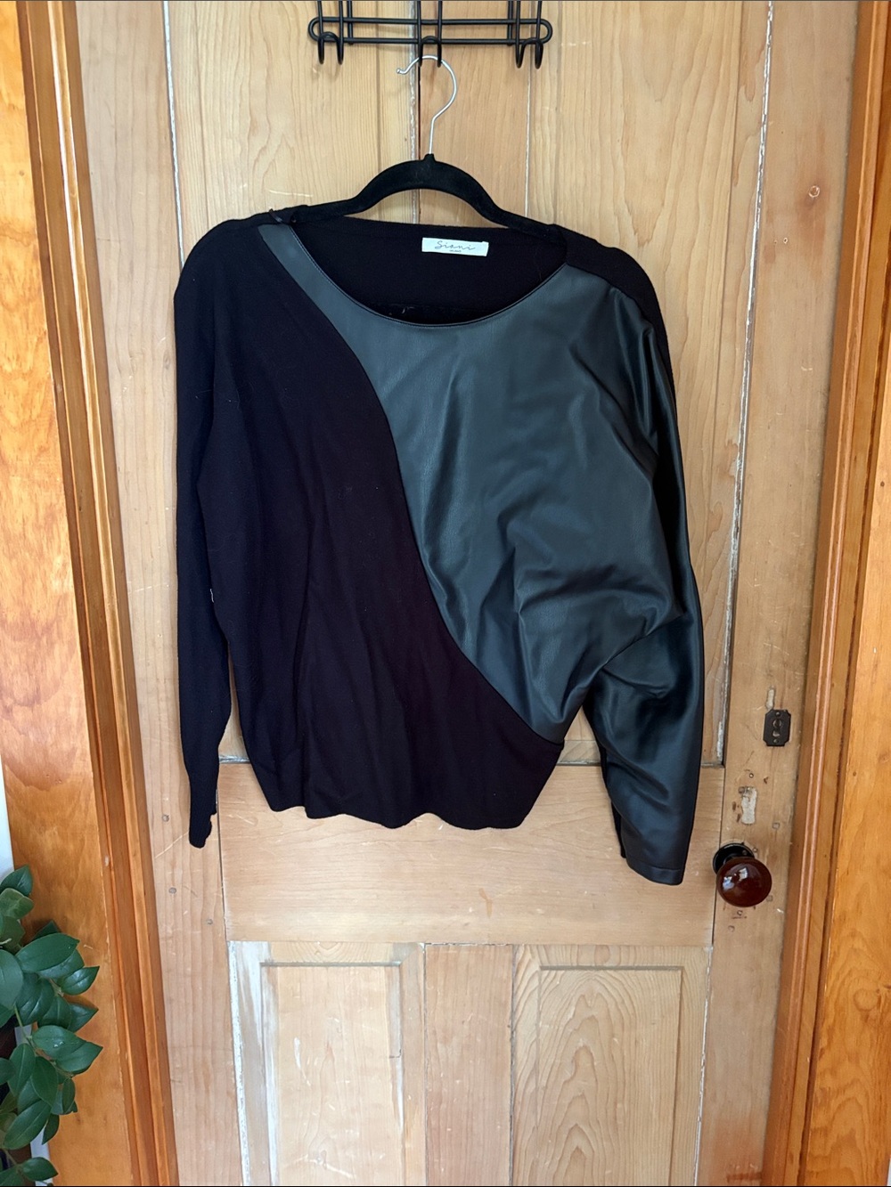 Sioni Black and Olive Mixed-Media Long Sleeve Top